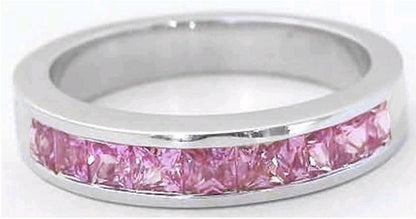 Princess cut natural pink sapphire ring in 14k white gold