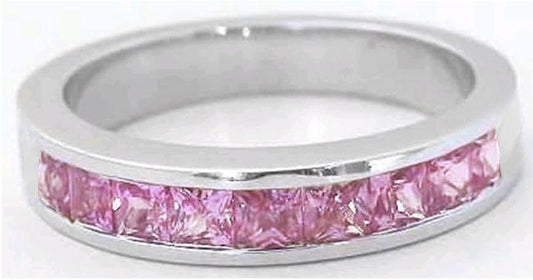 Princess cut natural pink sapphire ring in 14k white gold