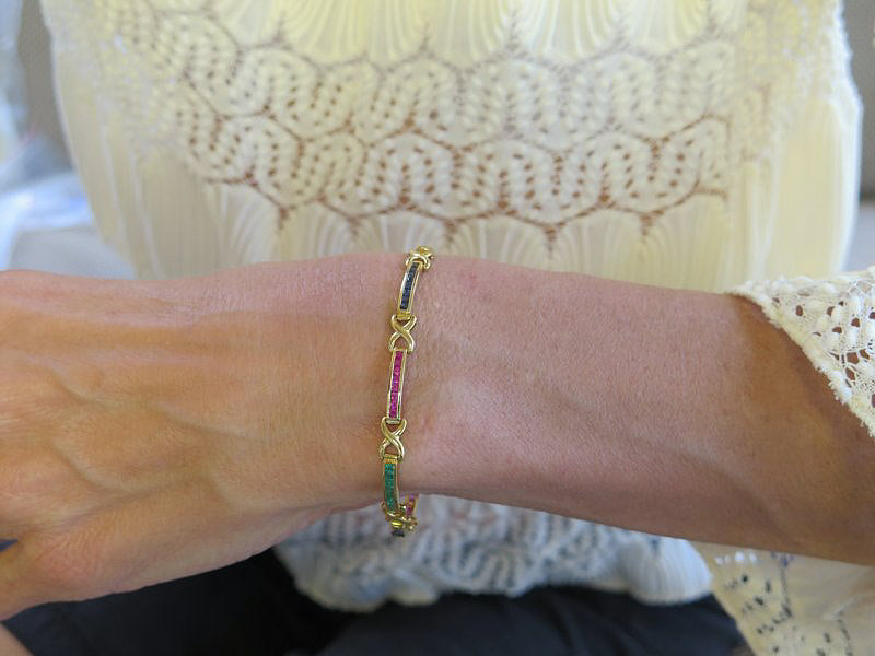 Natural Ruby, Sapphire, Emerald Bracelet in 14k yellow gold - 3 carats