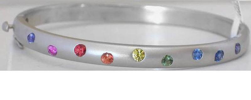 Satin Finish Rainbow Sapphire Bangle Bracelet