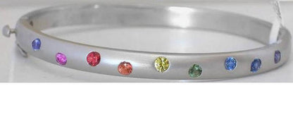 Satin Finish Rainbow Sapphire Bangle Bracelet