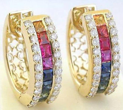 Princess cut natural rainbow sapphire ring in 14k yellow gold