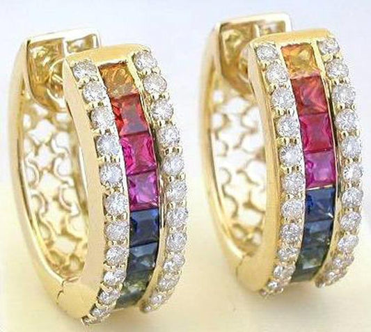 Princess cut natural rainbow sapphire ring in 14k yellow gold