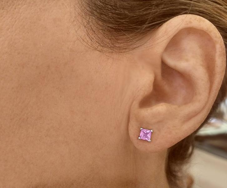 0.80 ctw Princess Cut Pink Sapphire Earrings in 14k white gold