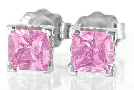 Solitaire set princess cut natural pink sapphire ring in 14k white gold