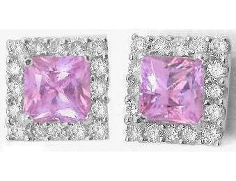 Princess cut natural pink sapphire ring in 14k white gold