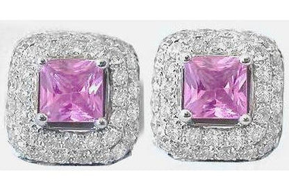 Princess cut natural pink sapphire ring in 14k white gold
