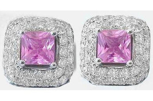 Princess cut natural pink sapphire ring in 14k white gold