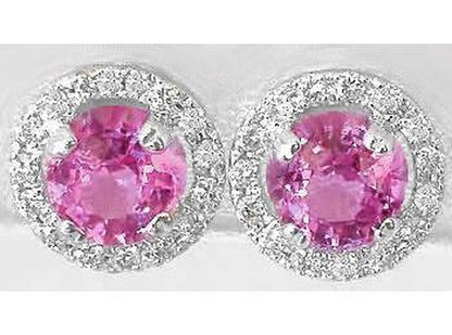 Round cut natural pink sapphire ring in 14k white gold