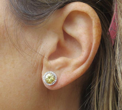 Genuine Yellow Sapphire Stud Earrings with Diamonds