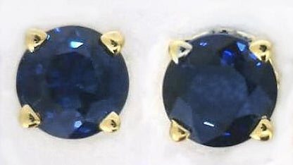 Round cut natural navy blue sapphire earrings in 14k yellow gold