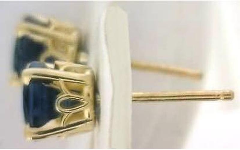 Round cut natural navy blue sapphire earrings in 14k yellow gold