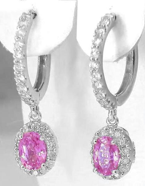 Halo set oval cut natural pink sapphire ring in 14k white gold