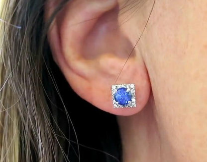 1.61 ctw Ceylon Blue Sapphire and Diamond Earrings in 14k white gold