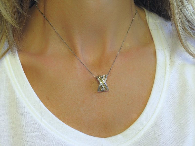 Natural Yellow Sapphire Pendant - 14k white gold with "X" motif design