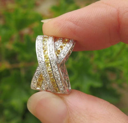Natural Yellow Sapphire and Diamond Pendant in solid 14k white gold for sale