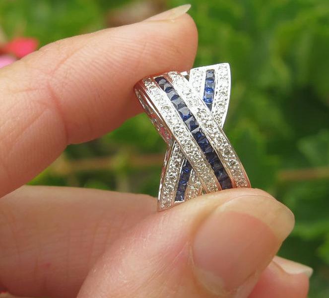 Real Sapphire Fashion Pendant with Diamonds in solid 14k white gold