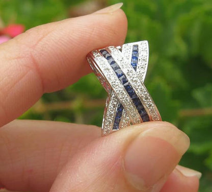 Real Sapphire Fashion Pendant with Diamonds in solid 14k white gold