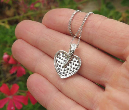 Real Sapphire Heart Pendant in 14k white gold for sale