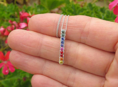 Multi color Natural Rainbow Sapphire Line Pendant in 14k white gold Share Pinterest Facebook Rainbow Sapphire Line Pendants   Rainbow Sapphire Line Pendants in 14k white gold   Real Rainbow Sapphire Line Pendant in 14k white gold. Gift Idea