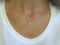14k white gold Natural Pink Sapphire and Diamond Halo Pendant