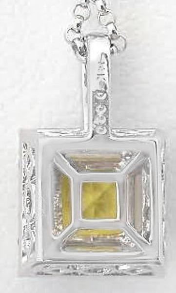 Women's Princess Cut Natural Yellow Sapphire Pendant in 14k white gold with a and Diamond Halo