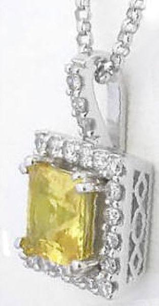 1 carat Princess Cut Natural Yellow Sapphire and Diamond Halo Pendant in 14k white gold