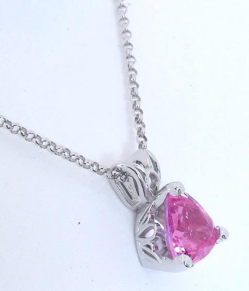 Trillion Cut Natural Bubblegum Pink Sapphire Pendant in 14k white gold for sale