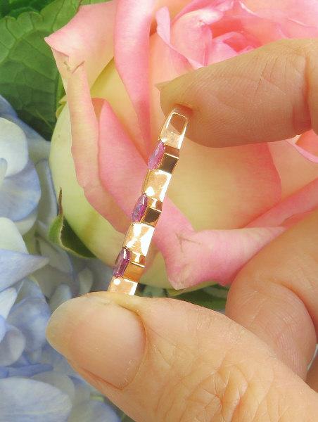 Ceylon natural pink sapphire line pendant in solid 14k rose gold