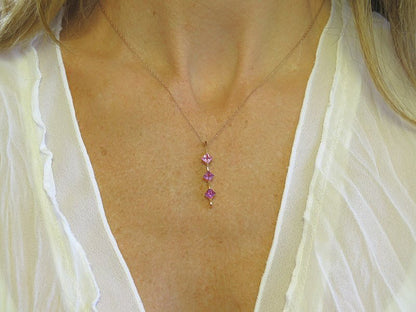 Princess Cut Pink and Purple Sapphire Line Pendant in 14k rose gold