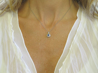 Ceylon Blue Sapphire and Diamond Pendant in 14k white gold