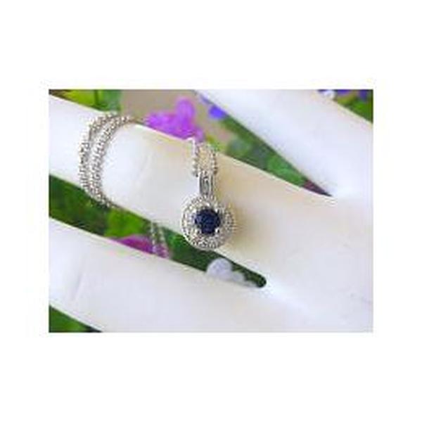 Natural Blue Sapphire Necklace with a Diamond Halo in solid 14k white gold for sale