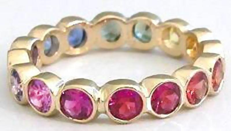 Round Natural Rainbow Sapphire Eternity Band Ring in 14k gold for sale