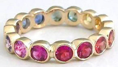 Round Natural Rainbow Sapphire Eternity Band Ring in 14k gold for sale