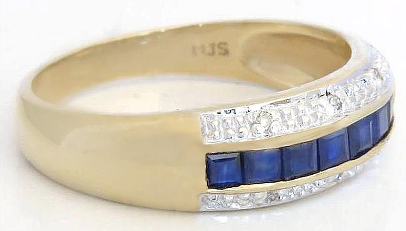 Natural Square Cut Blue Sapphire Channel Set Ring in solid 14k yellow gold