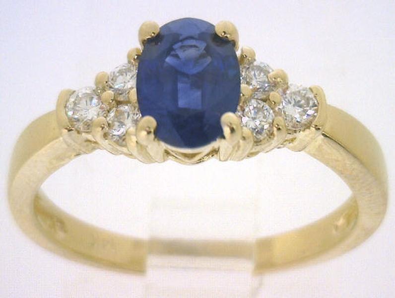 Classic 1 carat Real Sapphire Ring with Diamonds in solid 14k yellow gold