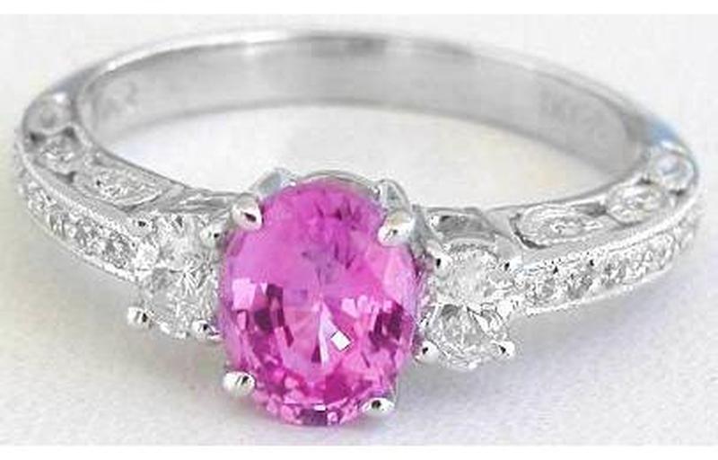 Natural pink sapphire ring in 14k white gold