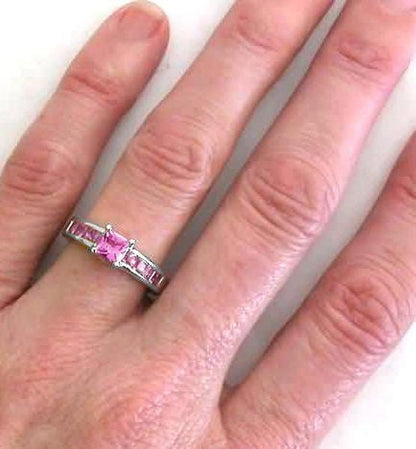 Hand View of Pink Sapphire Channel Set Ring in 14k white gold