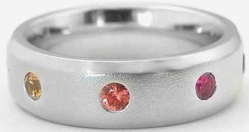 Natural Rainbow Sapphire Eternity Band Ring in  14k white gold for sale