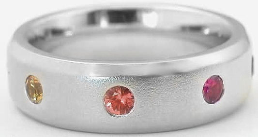 Natural Rainbow Sapphire Eternity Band Ring in  14k white gold for sale