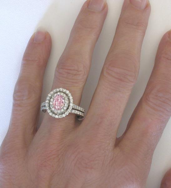 Natural Pink Sapphire Engagment Ring Set. Double Diamond Halo in 14k white gold for sale
