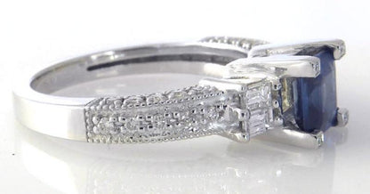 Square Cut Natural Royal Navy Cornflower Blue Sapphire Engagement Ring in 14k white gold for sale