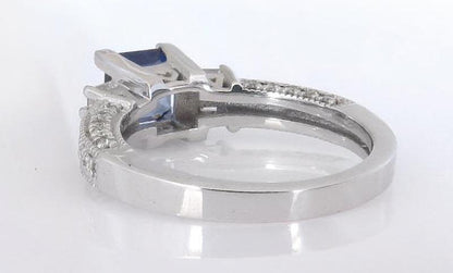 Back of sapphire and diamond 14k white gold engagement ring
