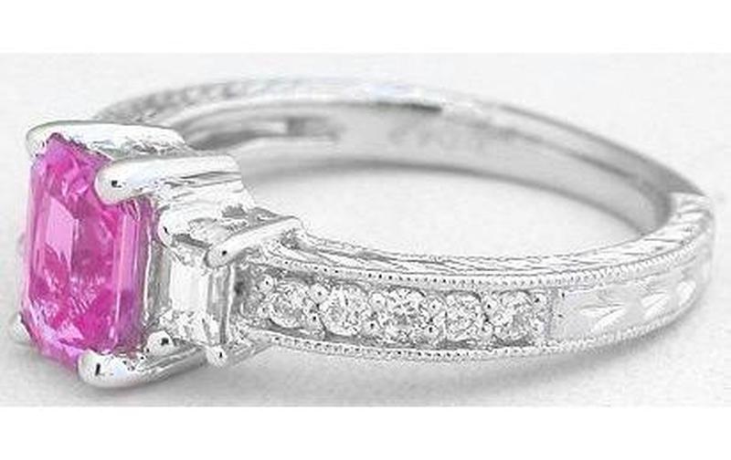 1.50 ctw Emerald Cut Pink Sapphire and Diamond Ring in 14k white gold