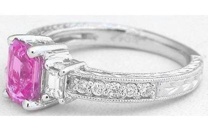 1.50 ctw Emerald Cut Pink Sapphire and Diamond Ring in 14k white gold