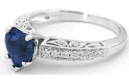 Antique style Heart Blue Sapphire Ring