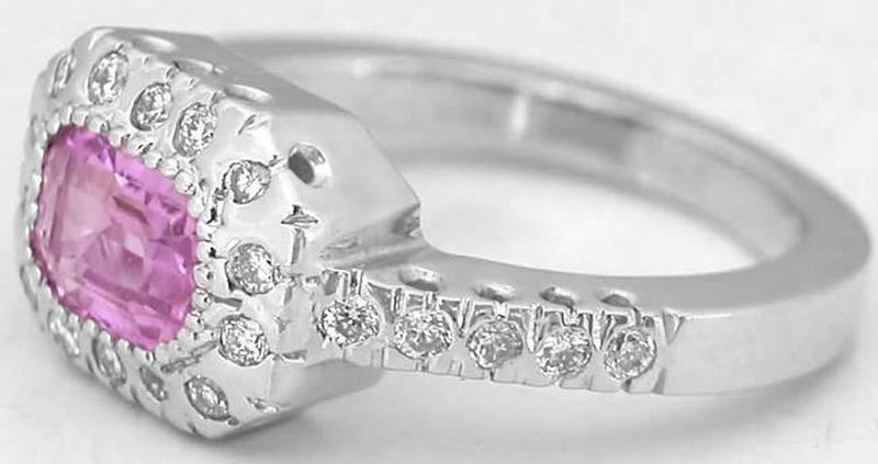 1.41 ctw East West Set Pink Sapphire Diamond Ring in 14k white gold