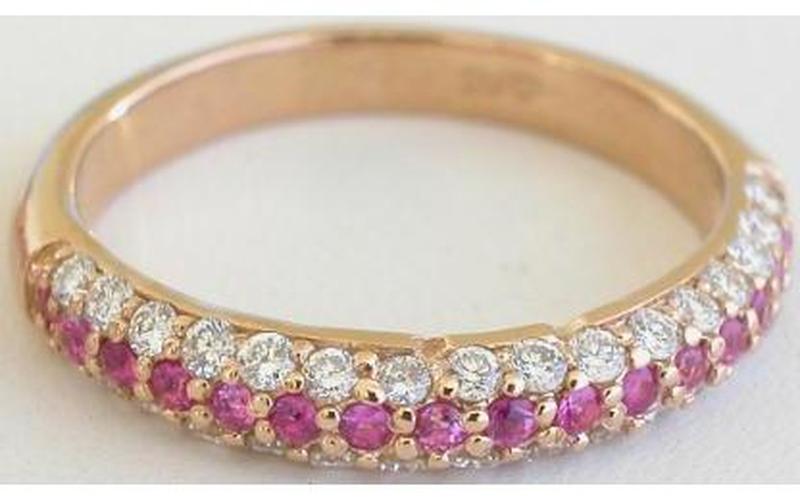 Three Row Pink Sapphire Diamond Anniversary Band in 14k rose gold