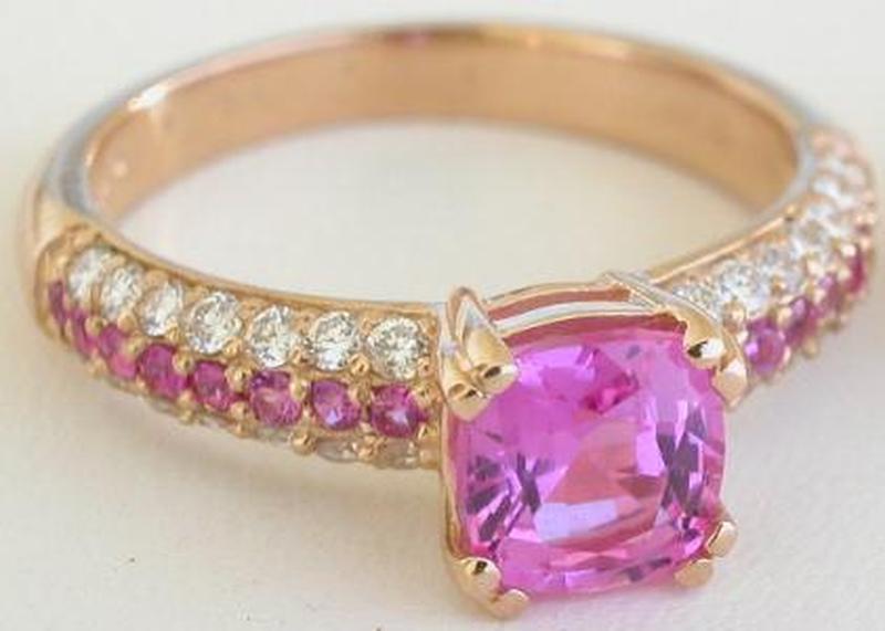 Unique Pink Sapphire Engagement Ring with Pave Diamonds in 14k Rose Gold
