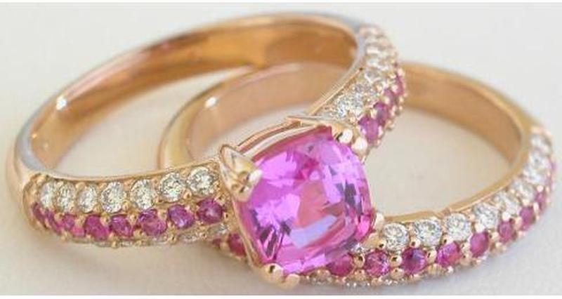 Rose Gold Pink Sapphire Engagement Rings Custom Design with Cushion Natural Pink Sapphire and Diamonds